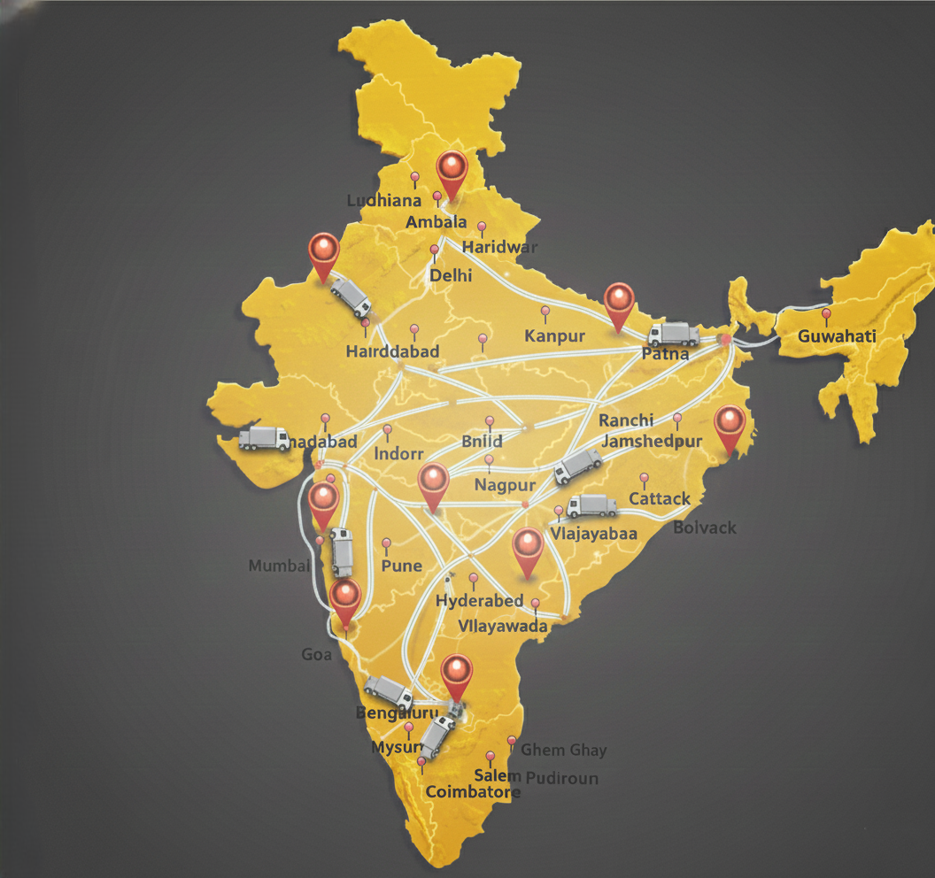 Map of India with key cities